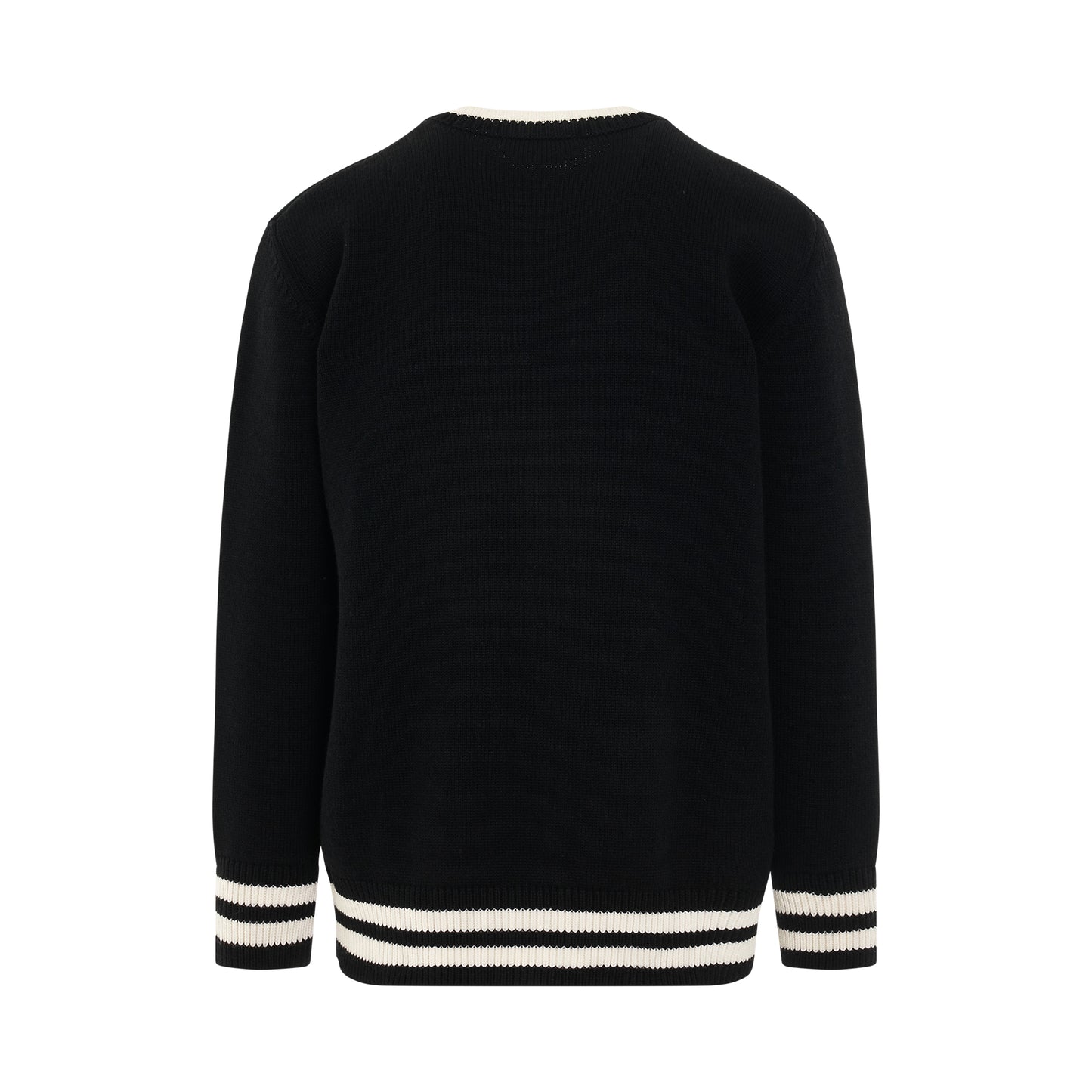 Varsity Logo Jacquard Knit Sweater in Black/Ivory