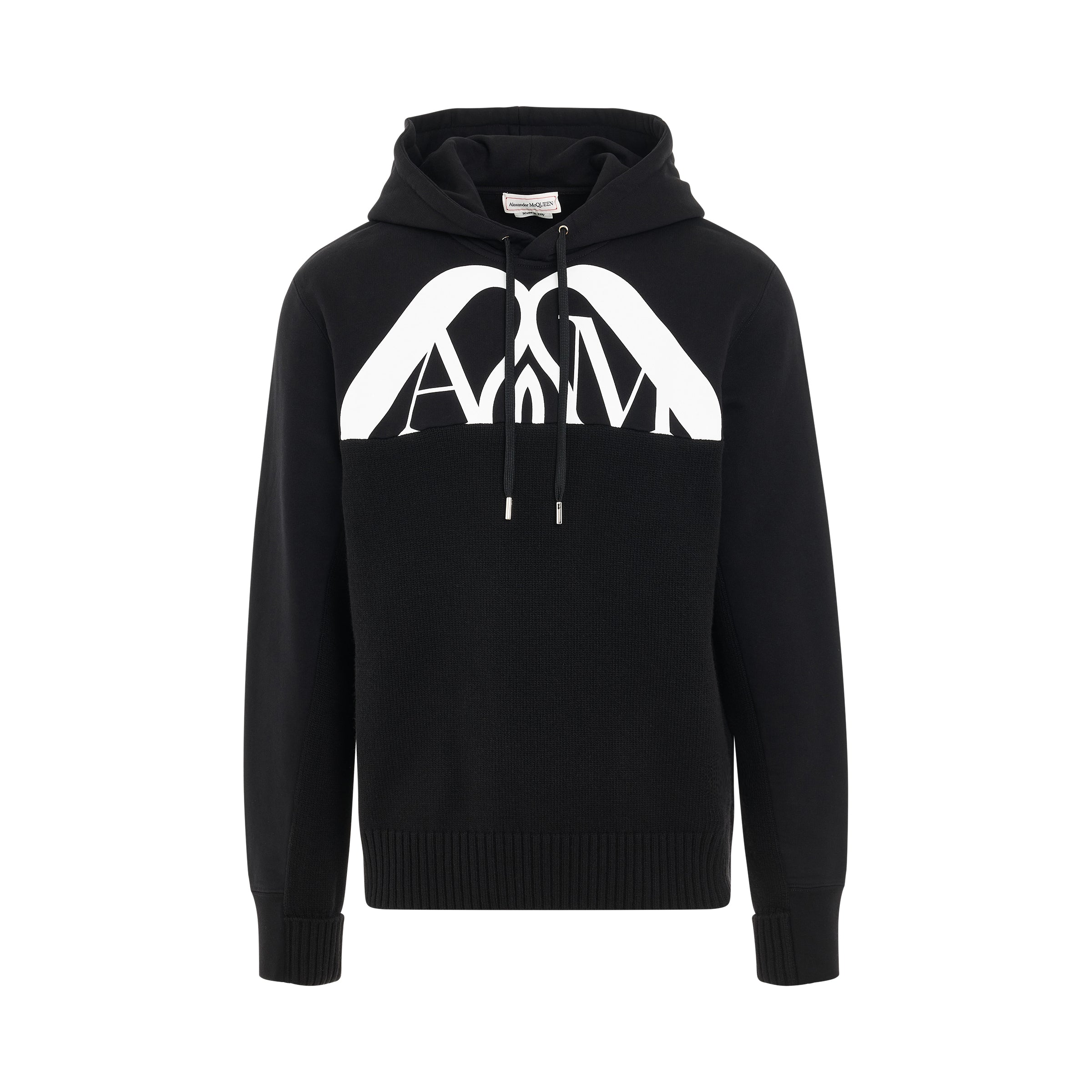 Hybrid Logo with Charm Hooded Sweater in Black