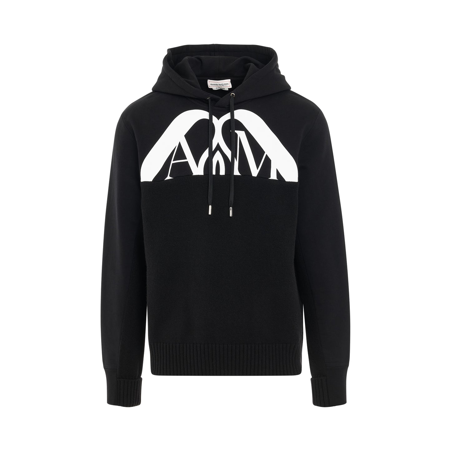 Hybrid Logo with Charm Hooded Sweater in Black