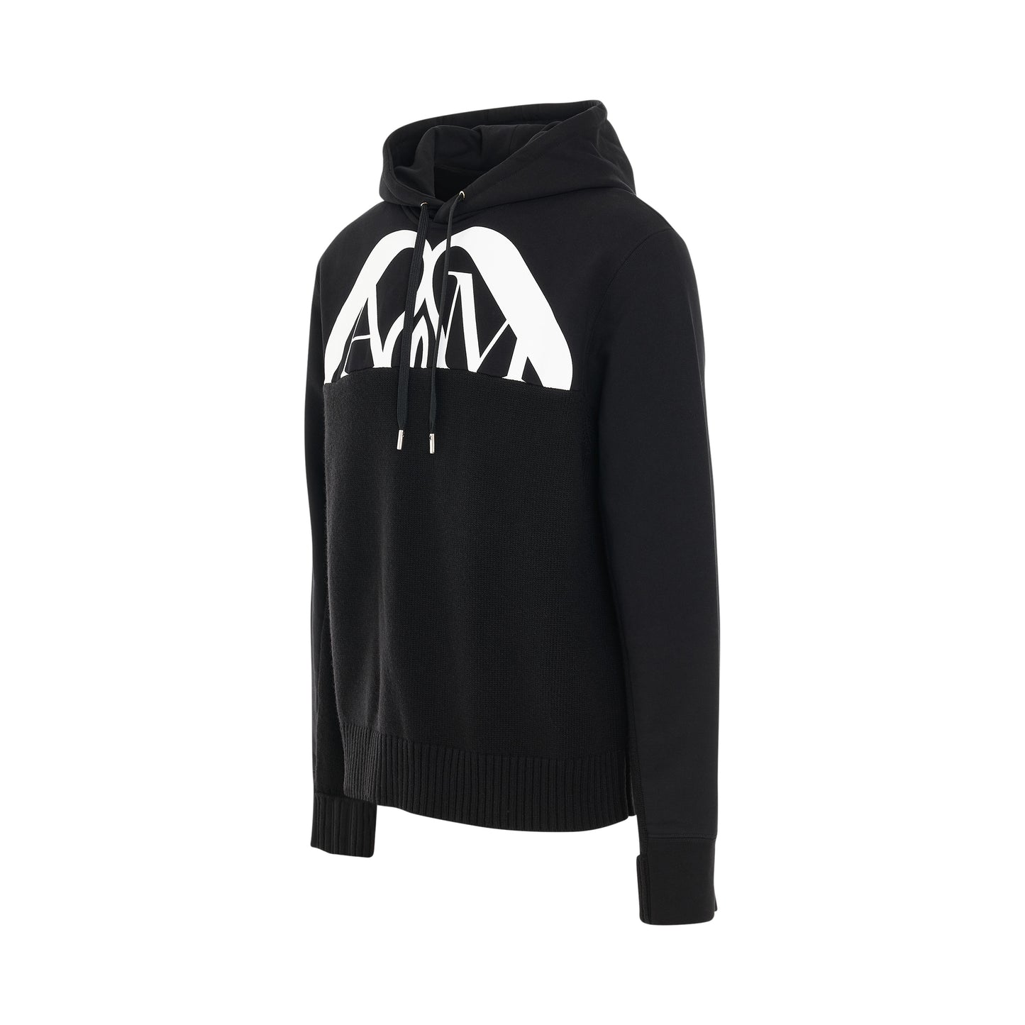 Hybrid Logo with Charm Hooded Sweater in Black