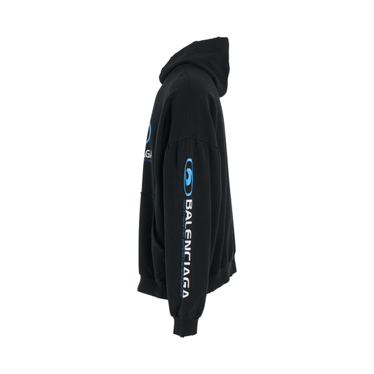 Surfer Cracked Round Hoodie in Black/Blue