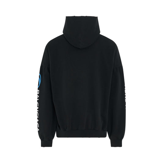 Surfer Cracked Round Hoodie in Black/Blue