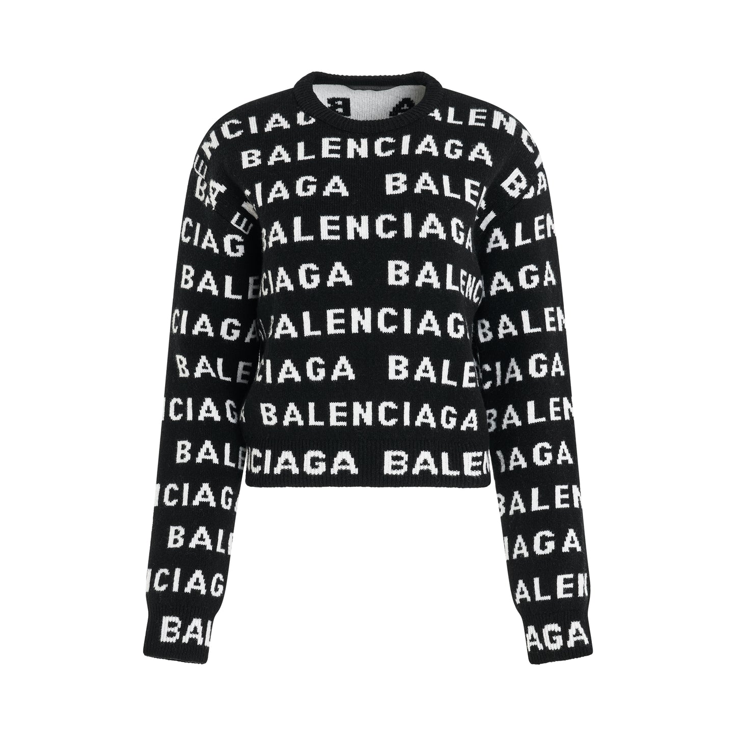 All-Over Logo Cropped Sweater in Black/White