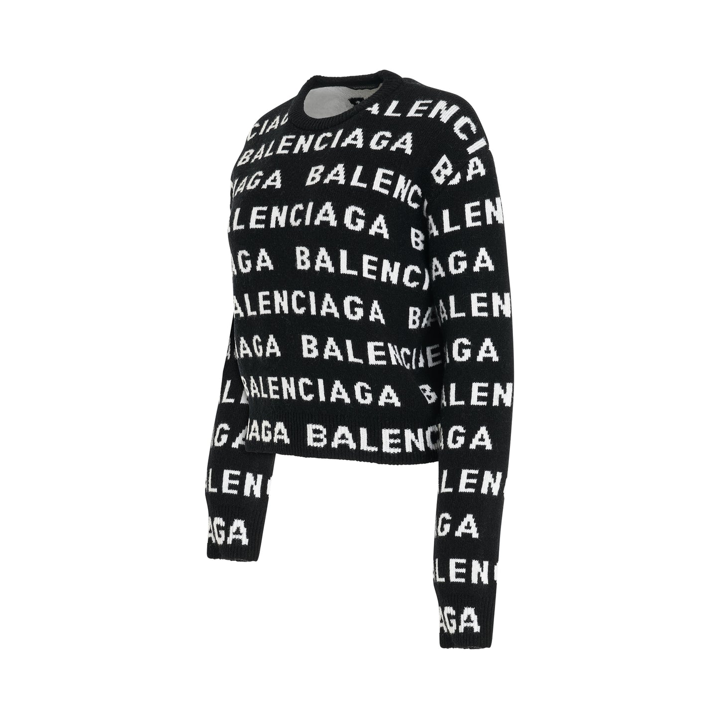 All-Over Logo Cropped Sweater in Black/White
