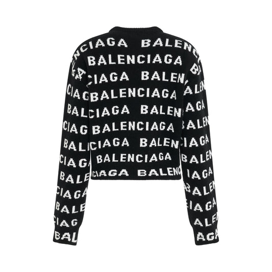 All-Over Logo Cropped Sweater in Black/White