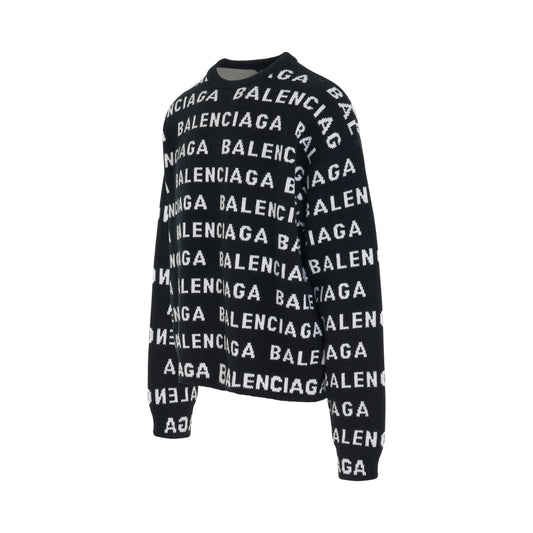 All-Over Logo Knit Sweater in Black/White