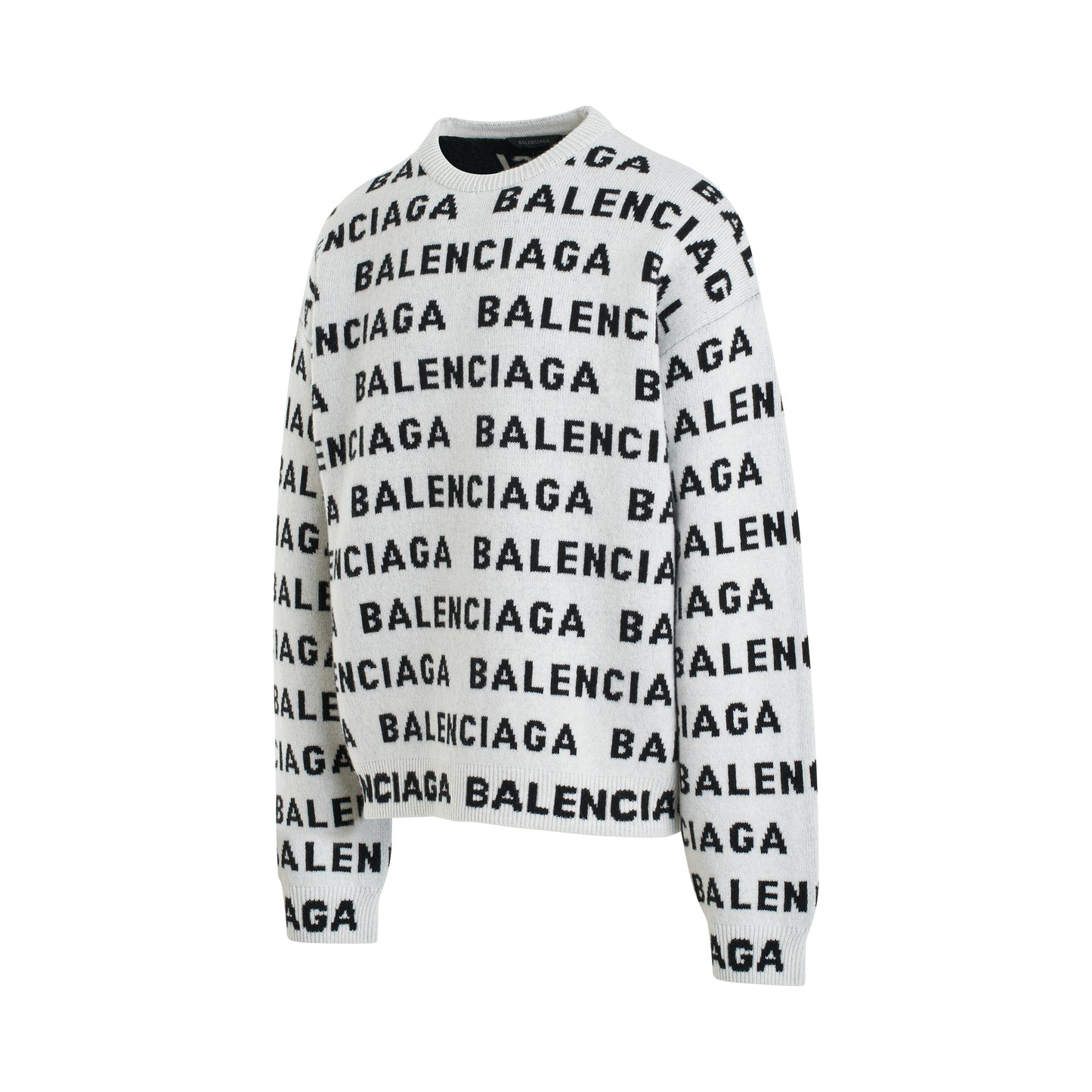 Allover Logo Horizontal Knit Sweater in White