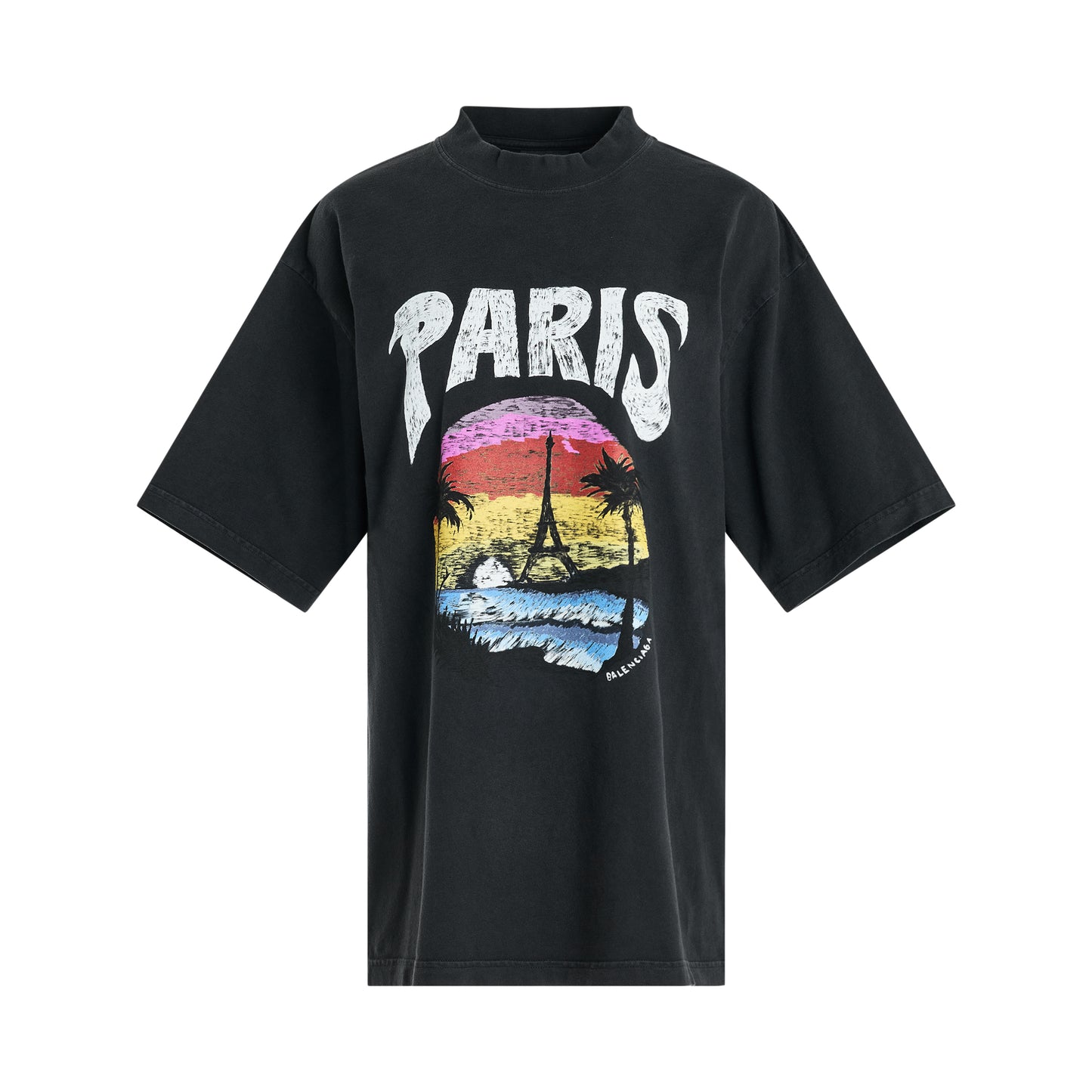 Tropical Paris Logo T-Shirt in Faded Black/White