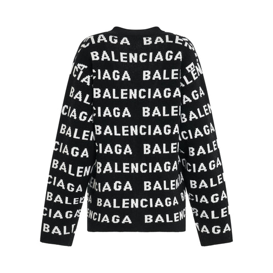 All-Over Logo Cardigan in Black/White