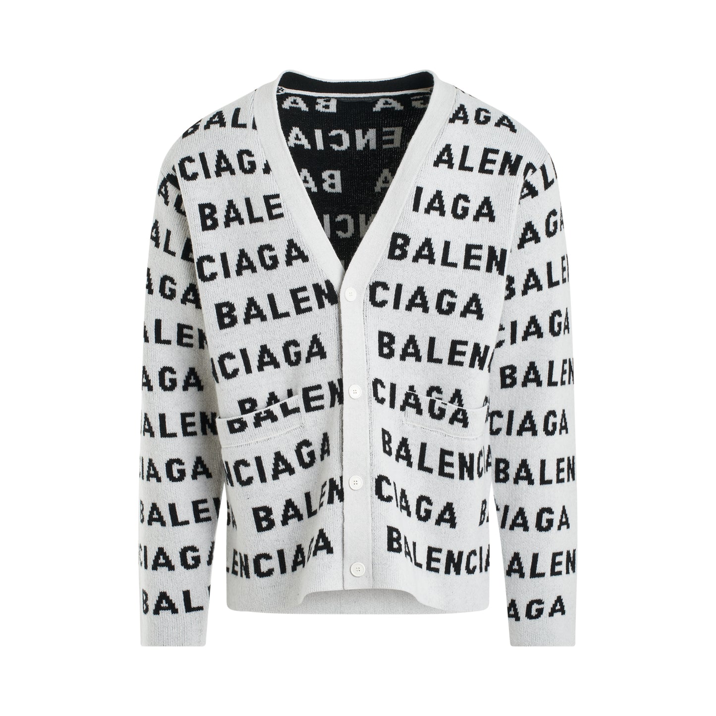 All-Over Logo Knit Cardigan in White/Black