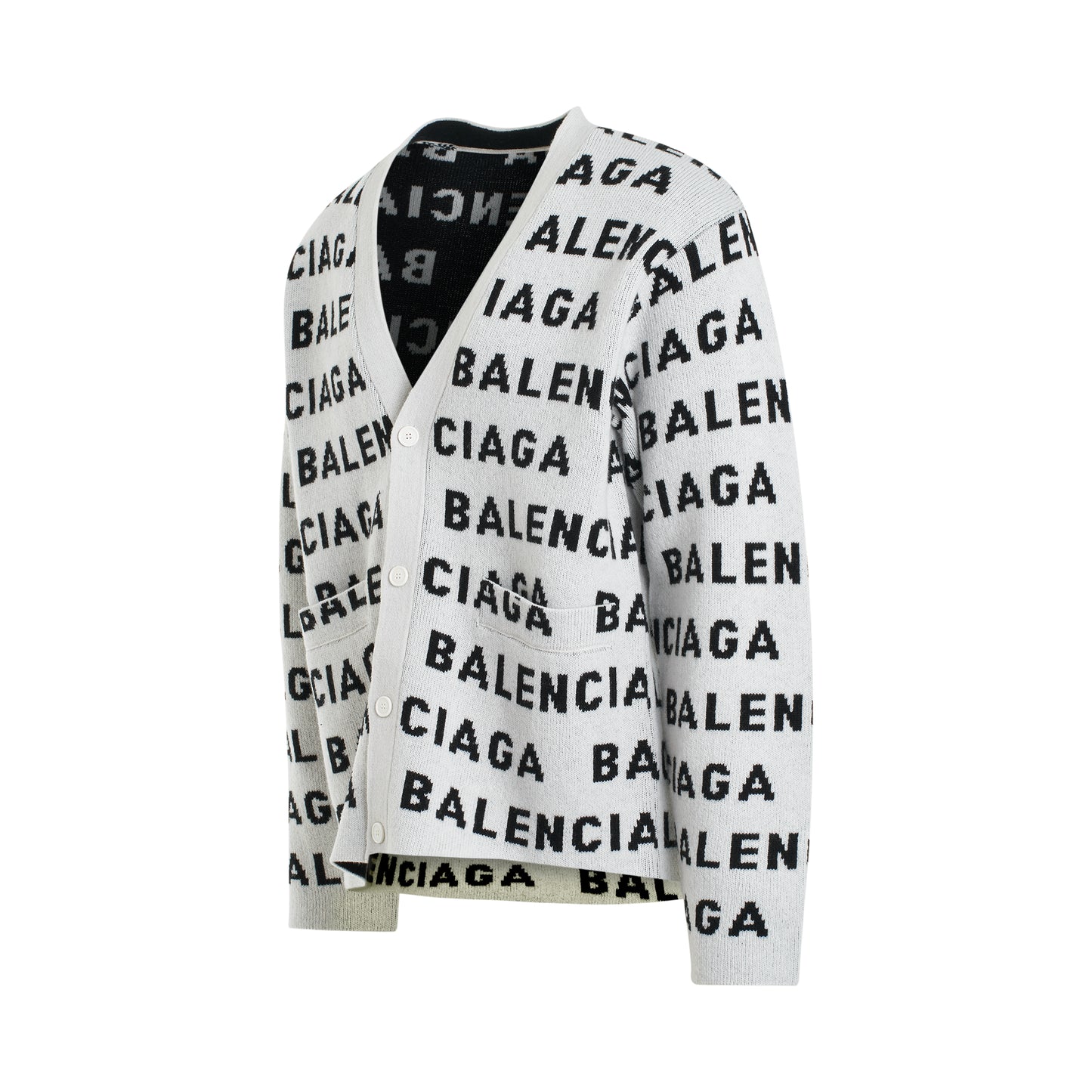 All-Over Logo Knit Cardigan in White/Black