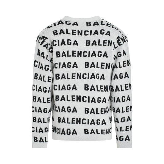 All-Over Logo Knit Cardigan in White/Black