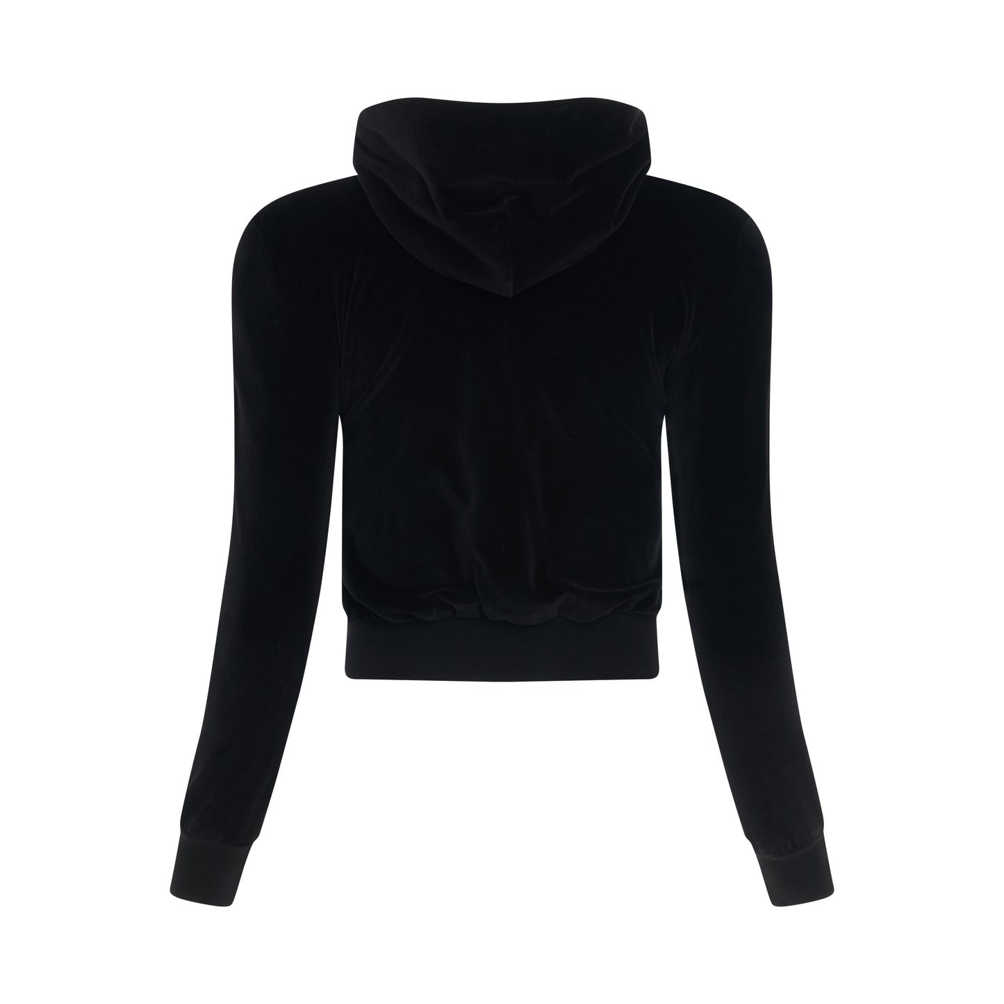 Shoulder Zip-Up Velvet Hoodie in Black