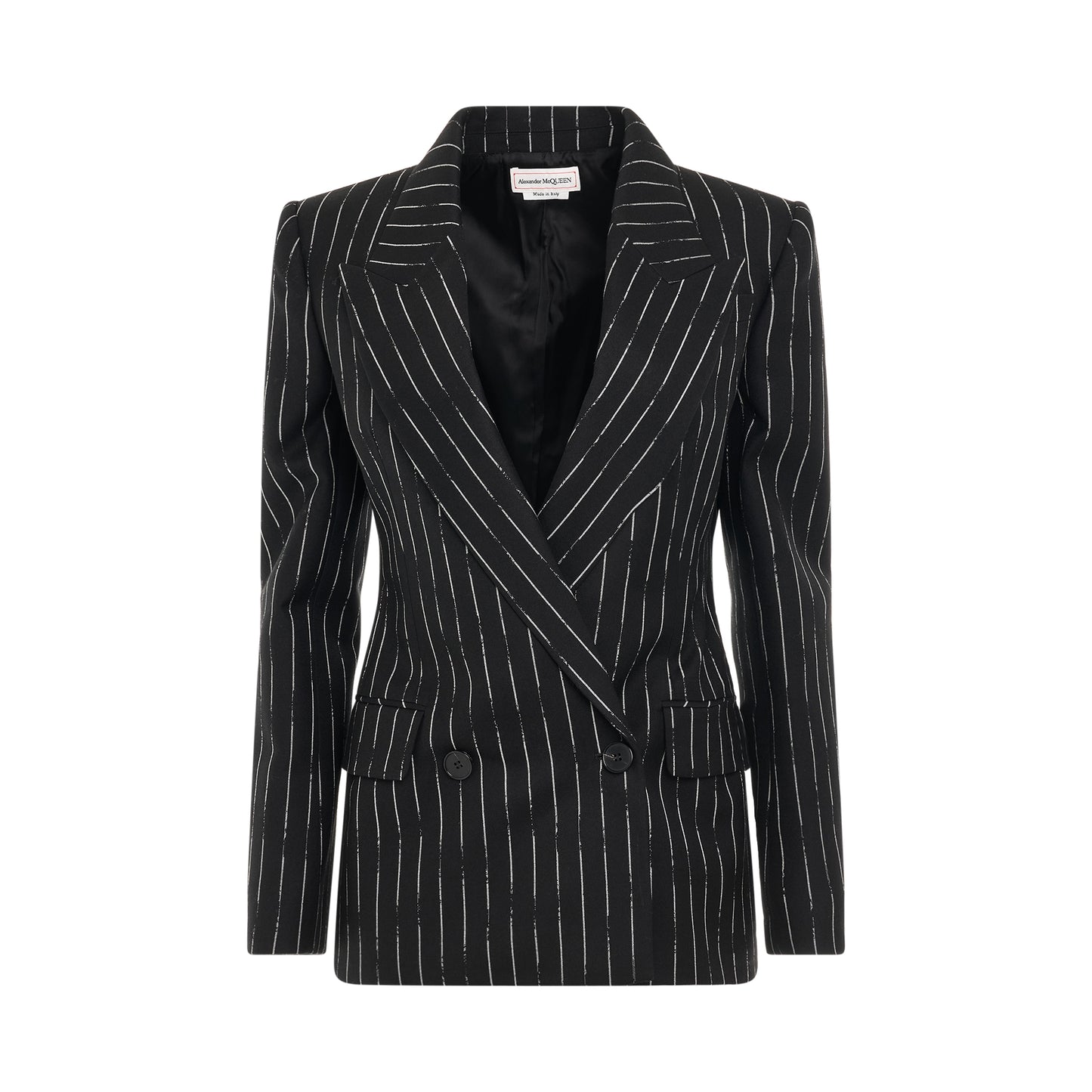 Certified Broken Stripe Wool Suit Jacket in Black