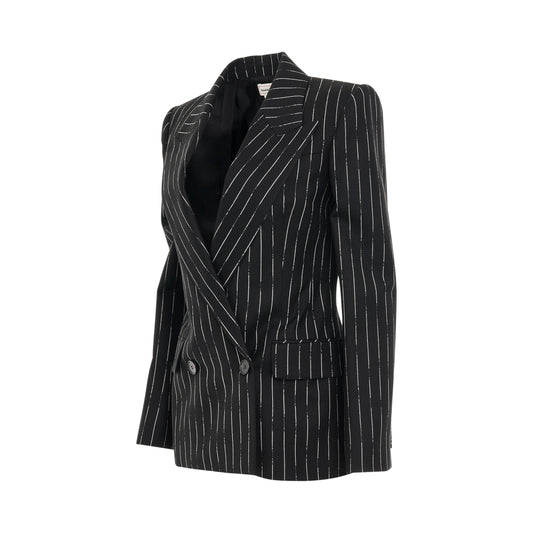 Certified Broken Stripe Wool Suit Jacket in Black