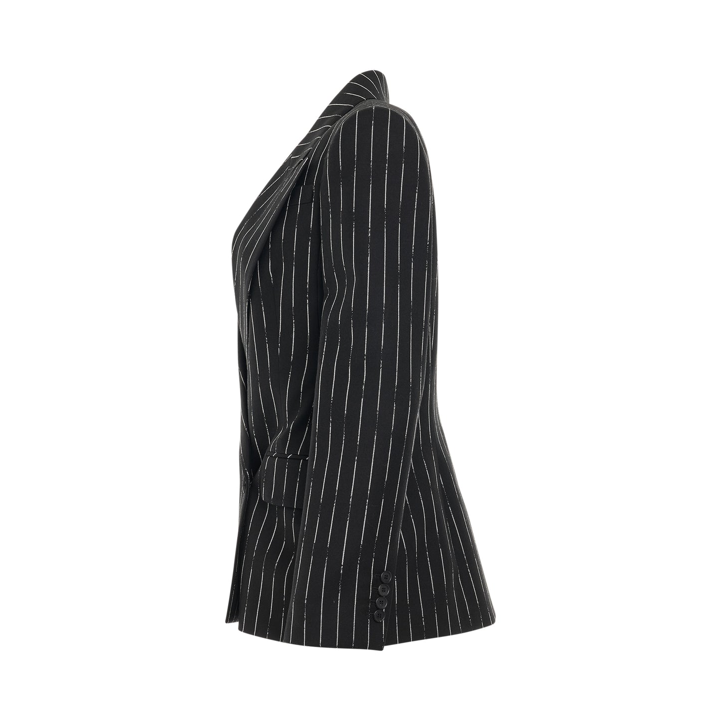 Certified Broken Stripe Wool Suit Jacket in Black