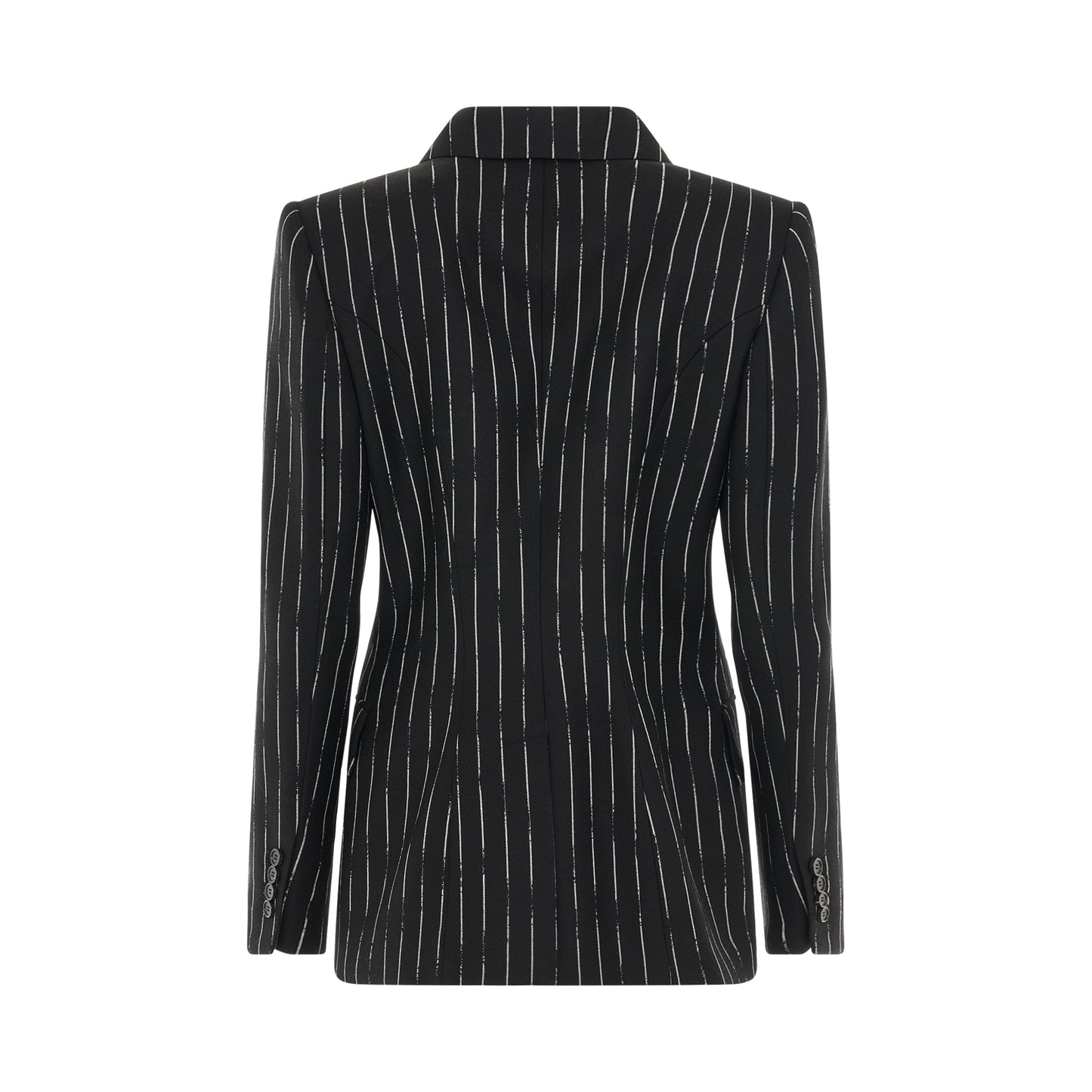 Certified Broken Stripe Wool Suit Jacket in Black