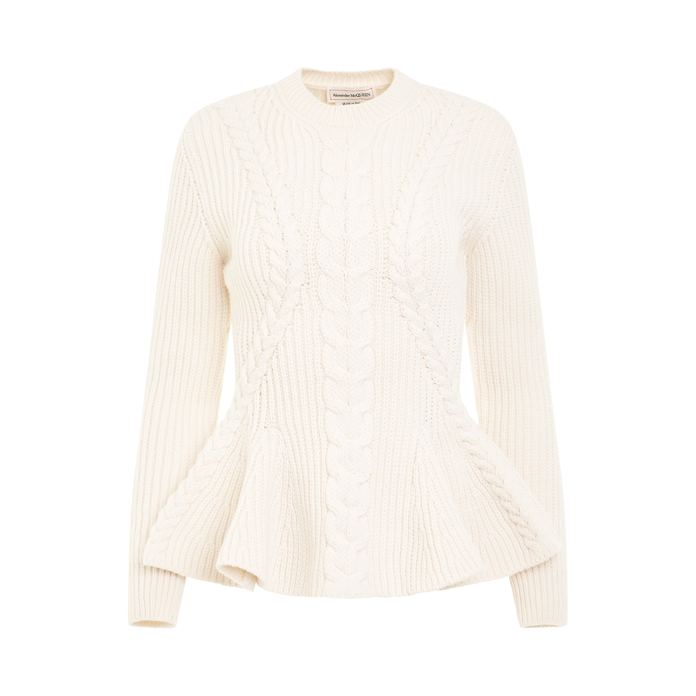 Cable Peplum Knit Sweater in Ivory