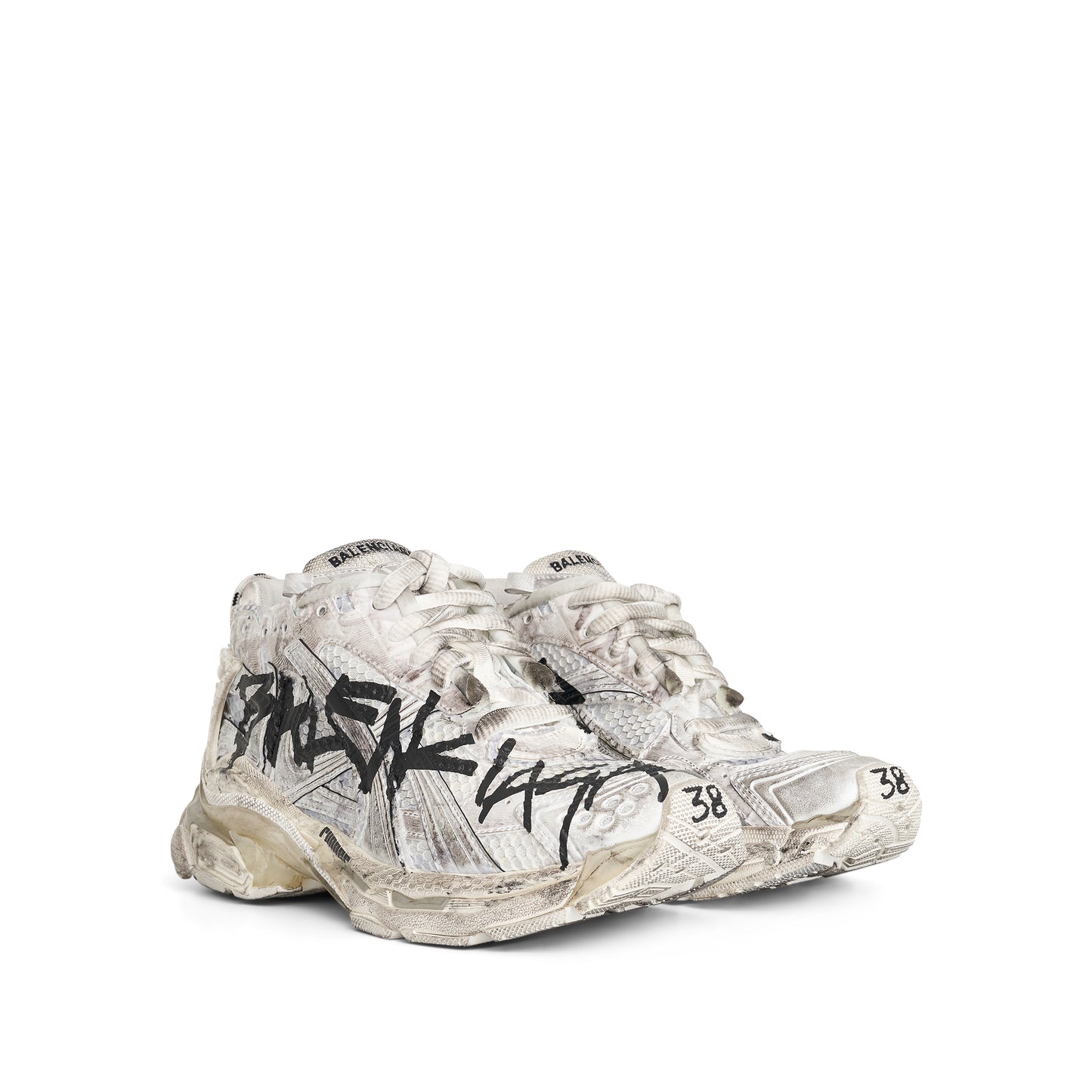 Mesh Graffiti Runner Sneaker in White/Black