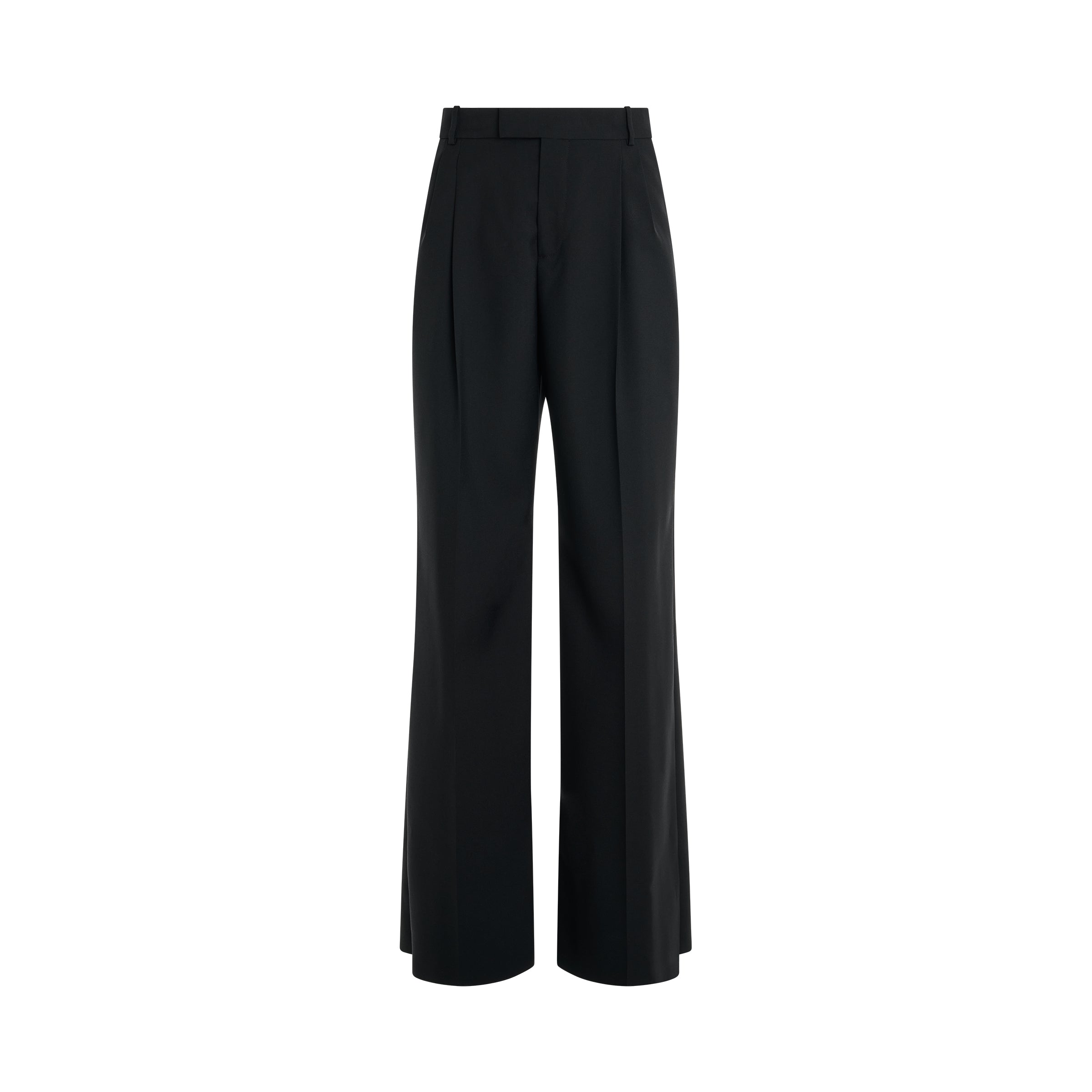 Wool Garbadine Baggy Trouser in Black