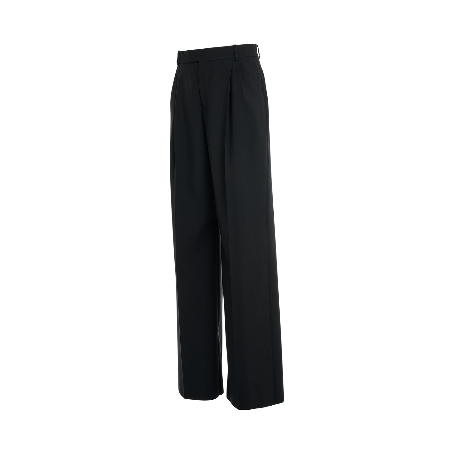 Wool Garbadine Baggy Trouser in Black