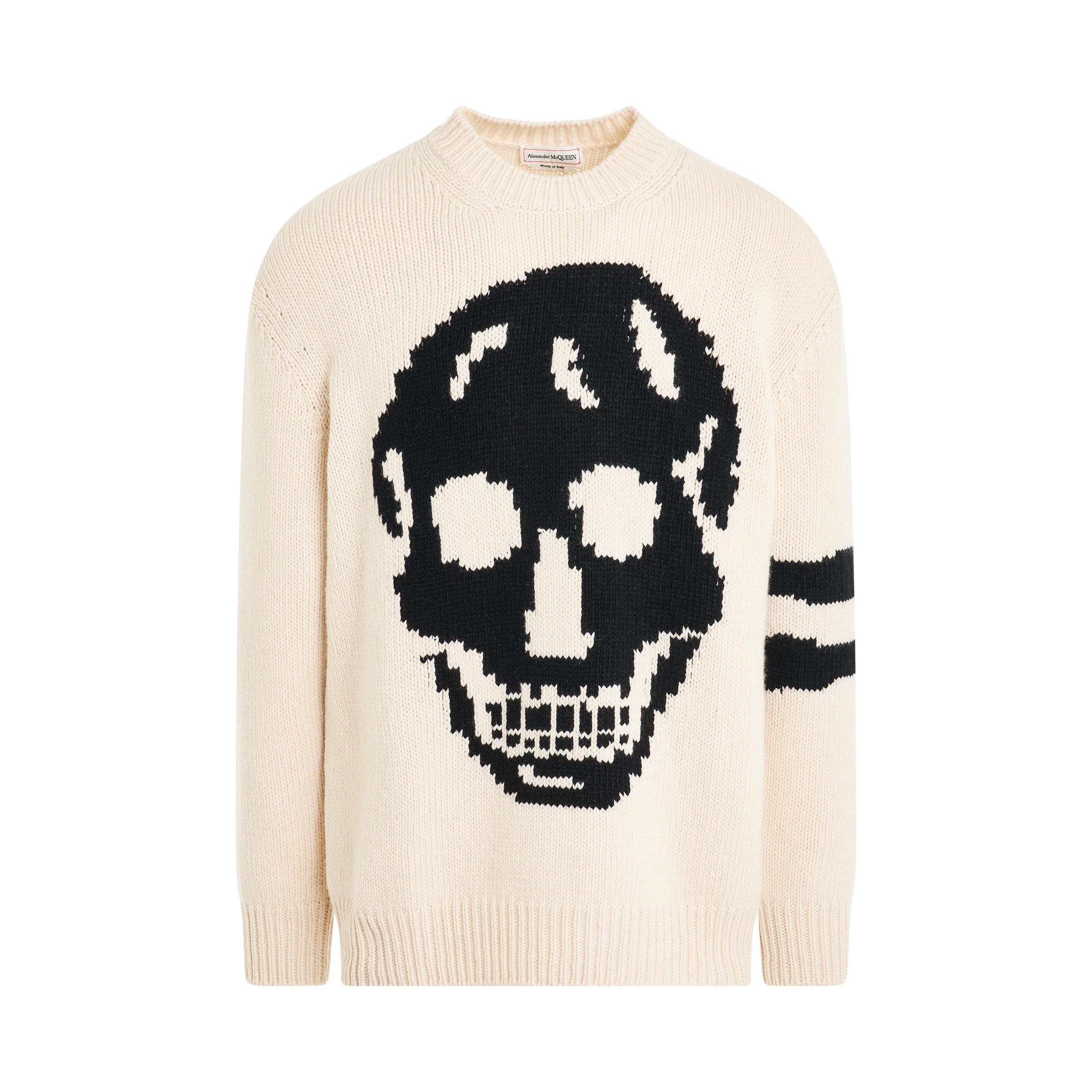 Skull Intarsia Knit Sweater in Cream/Black