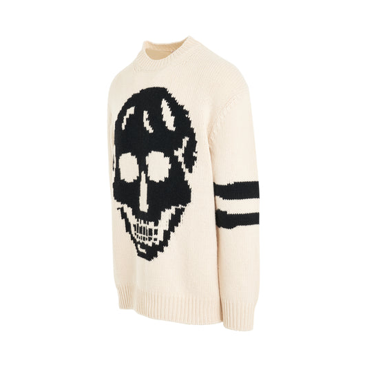 Skull Intarsia Knit Sweater in Cream/Black