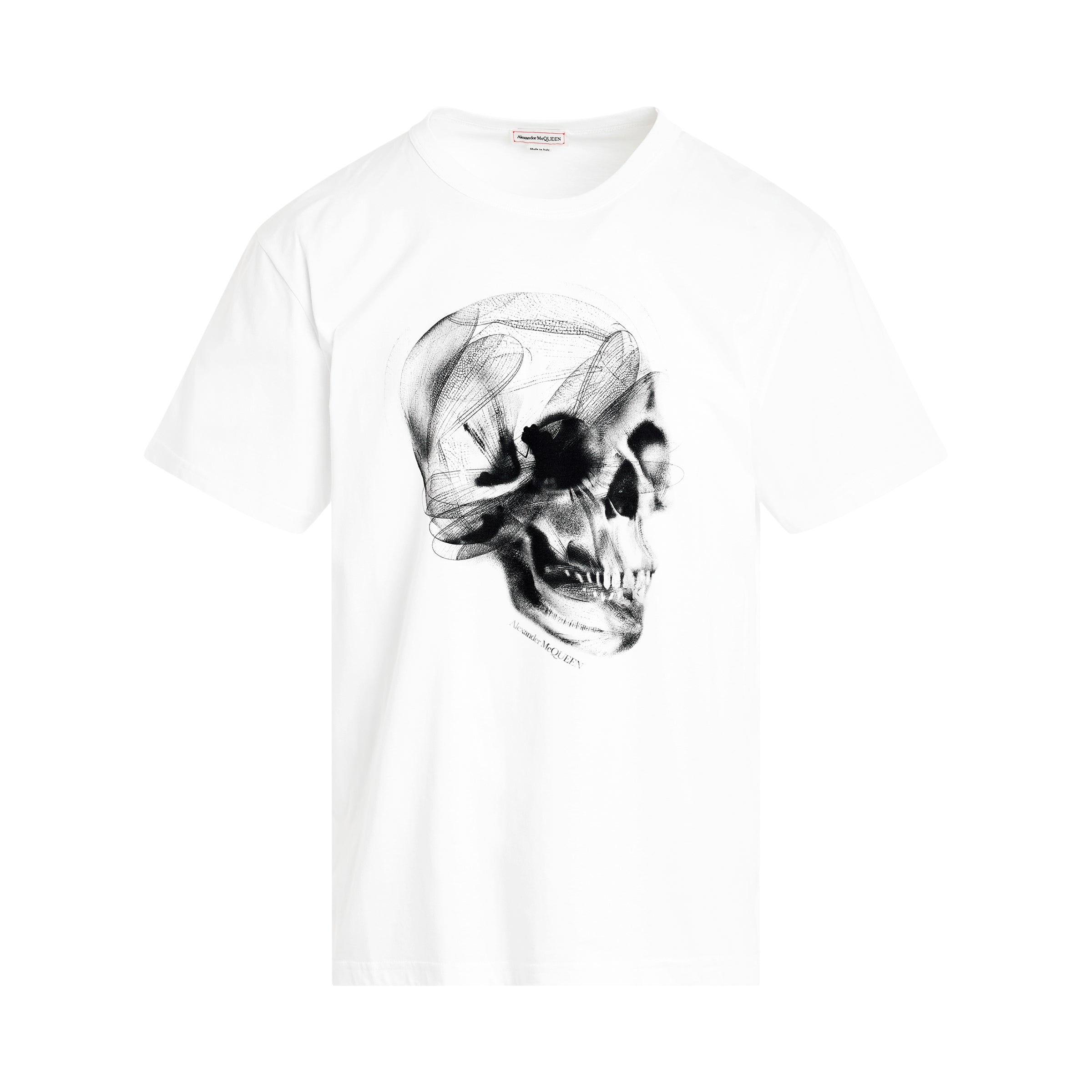 Dragonfly Skull Print T-Shirt in White/Black