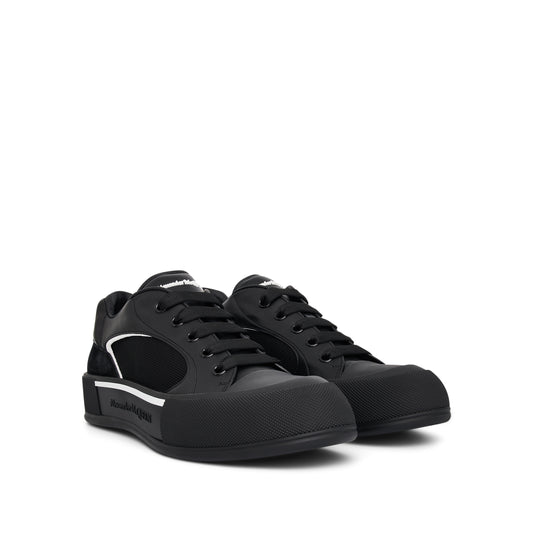 New Deck Lace-Up Plimsoll Sneaker in Black/White