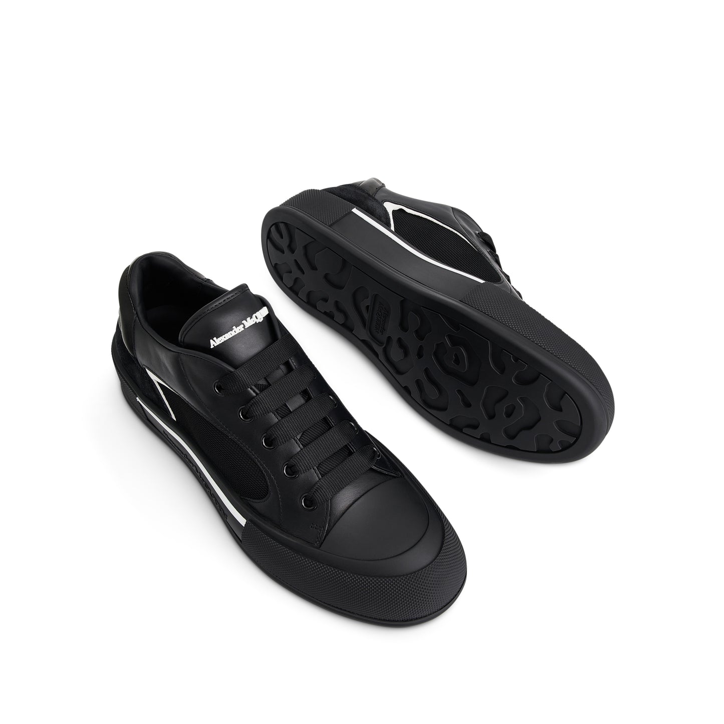 New Deck Lace-Up Plimsoll Sneaker in Black/White