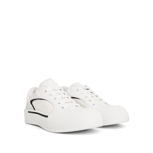 New Deck Lace-Up Plimsoll Sneaker in White/Black