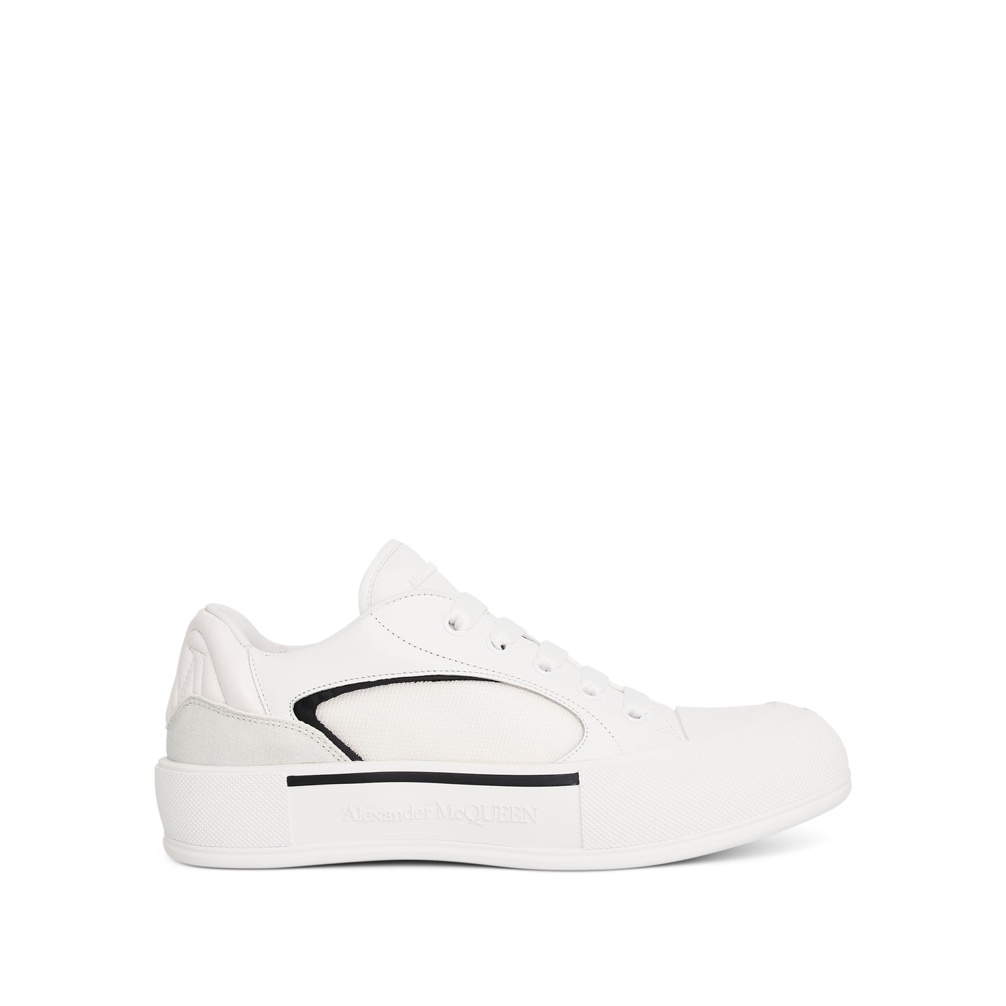 New Deck Lace-Up Plimsoll Sneaker in White/Black