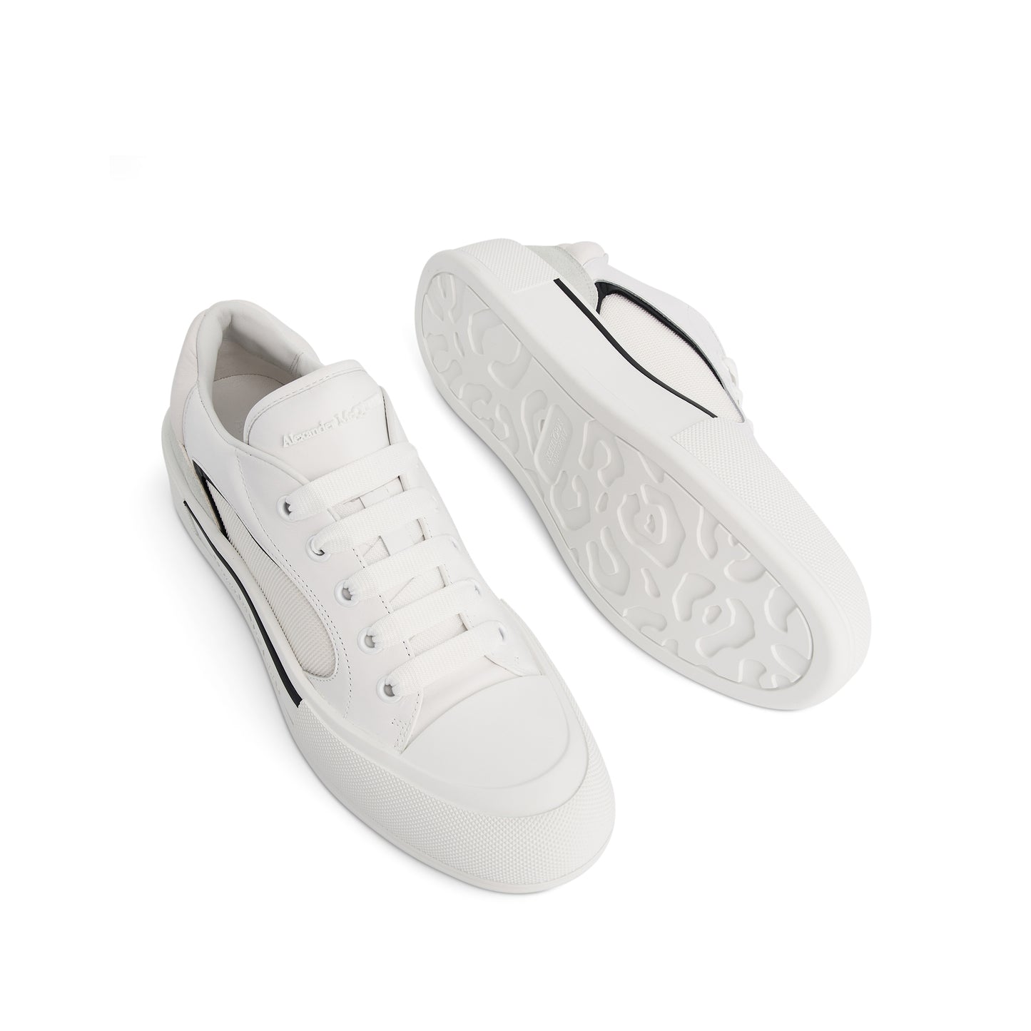 New Deck Lace-Up Plimsoll Sneaker in White/Black