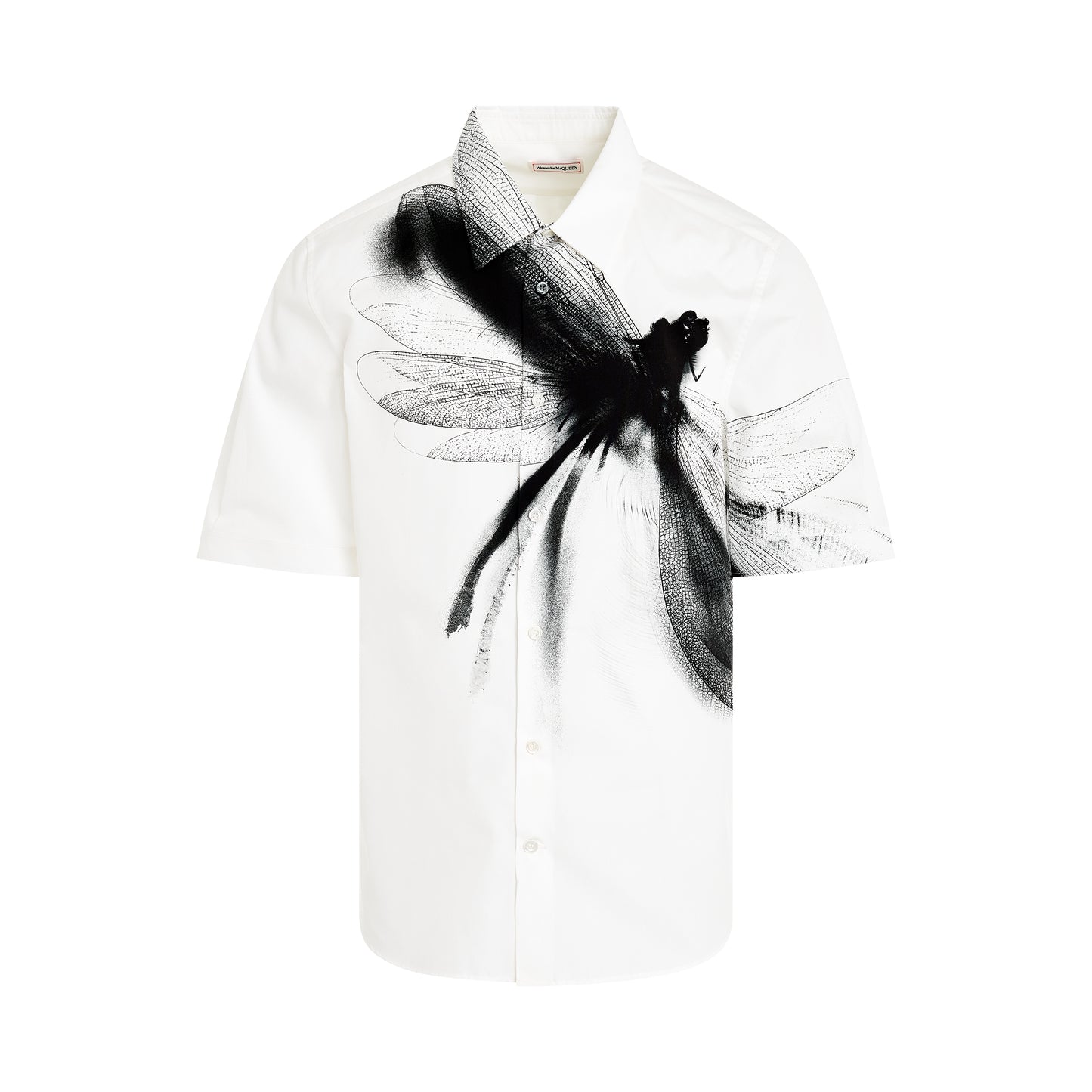 Dragonfly Print Short-Sleeve Shirt in White/Black