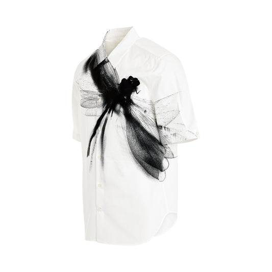 Dragonfly Print Short-Sleeve Shirt in White/Black