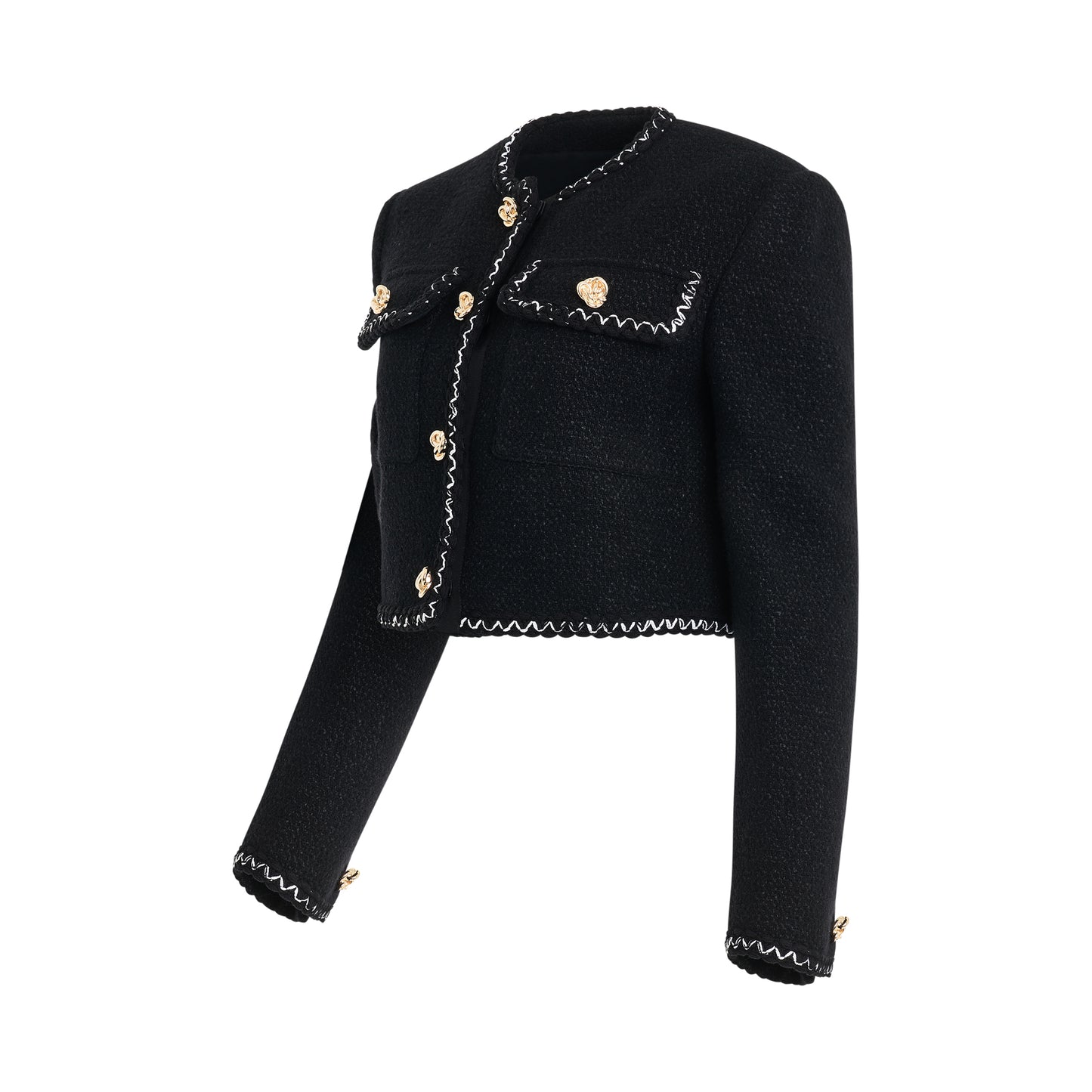 Patch Pocket Tweed Jacket in Black