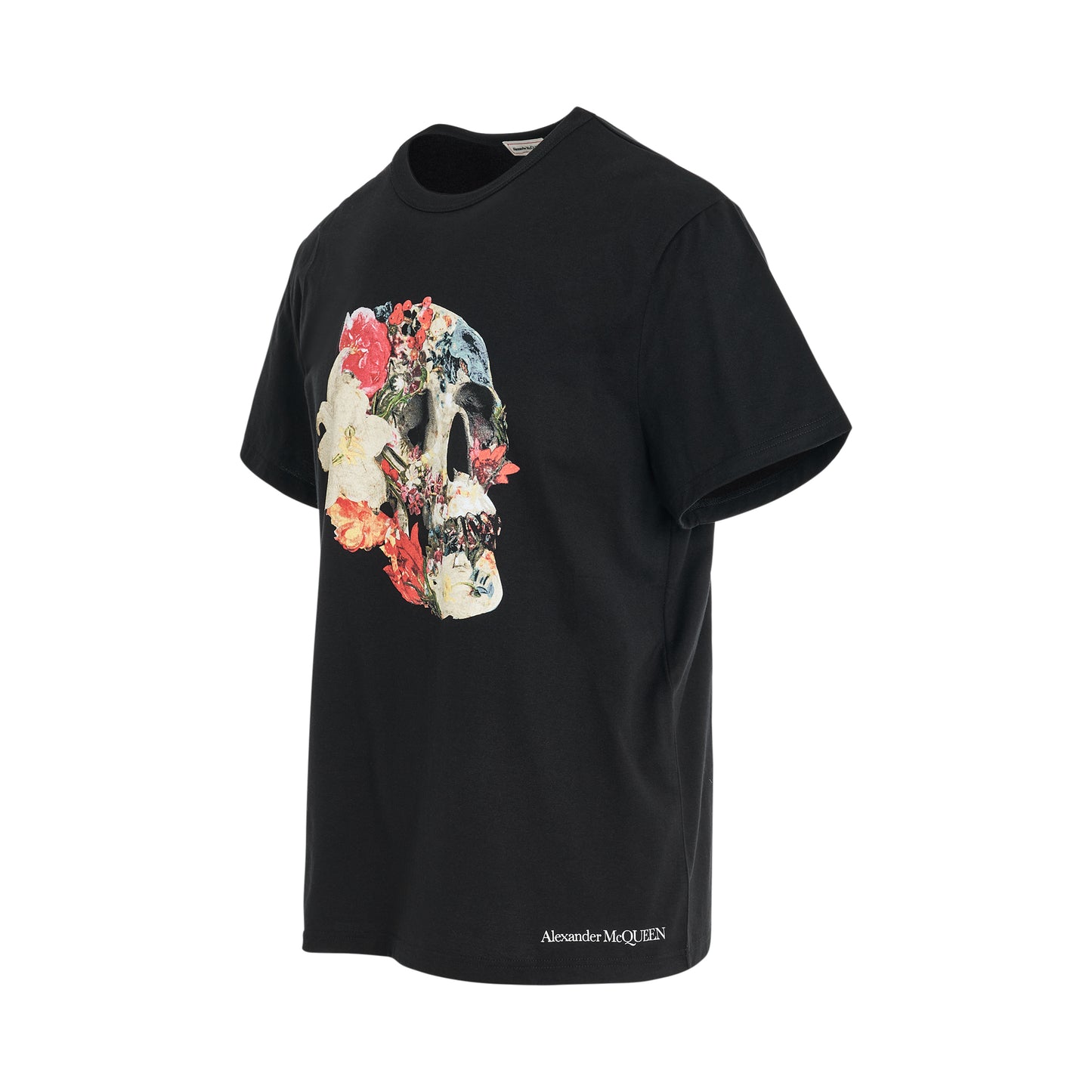Floral Skull Print T-Shirt in Black/White/Red