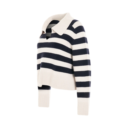 Franklin Knit Collared Sweater in Cream Navy Stripe