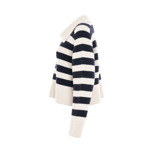 Franklin Knit Collared Sweater in Cream Navy Stripe