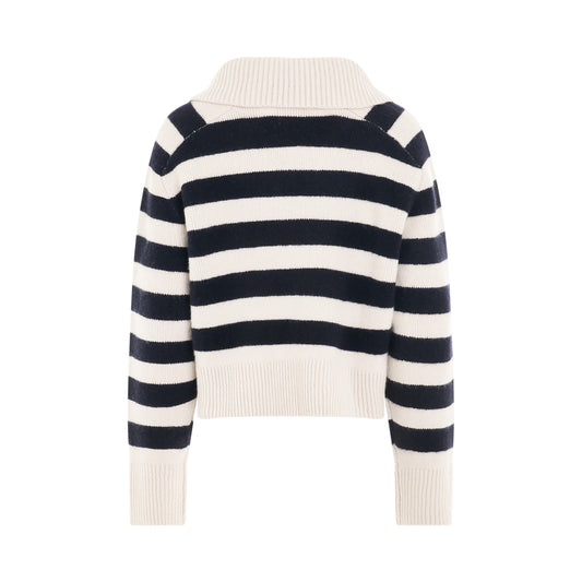 Franklin Knit Collared Sweater in Cream Navy Stripe