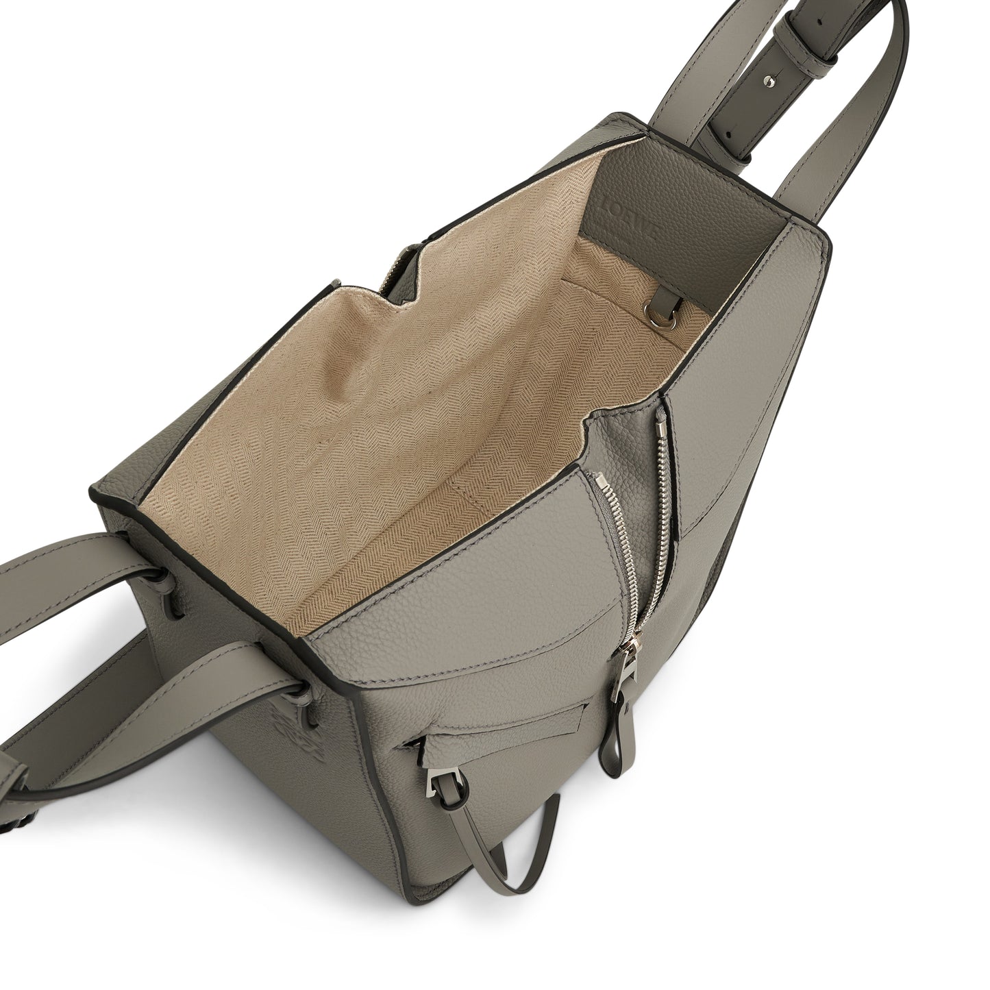 Compact Hammock Bag in Soft Grained Calfskin in Pearl Grey