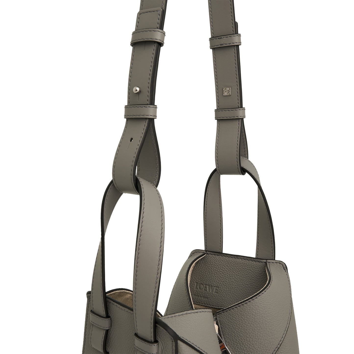 Compact Hammock Bag in Soft Grained Calfskin in Pearl Grey