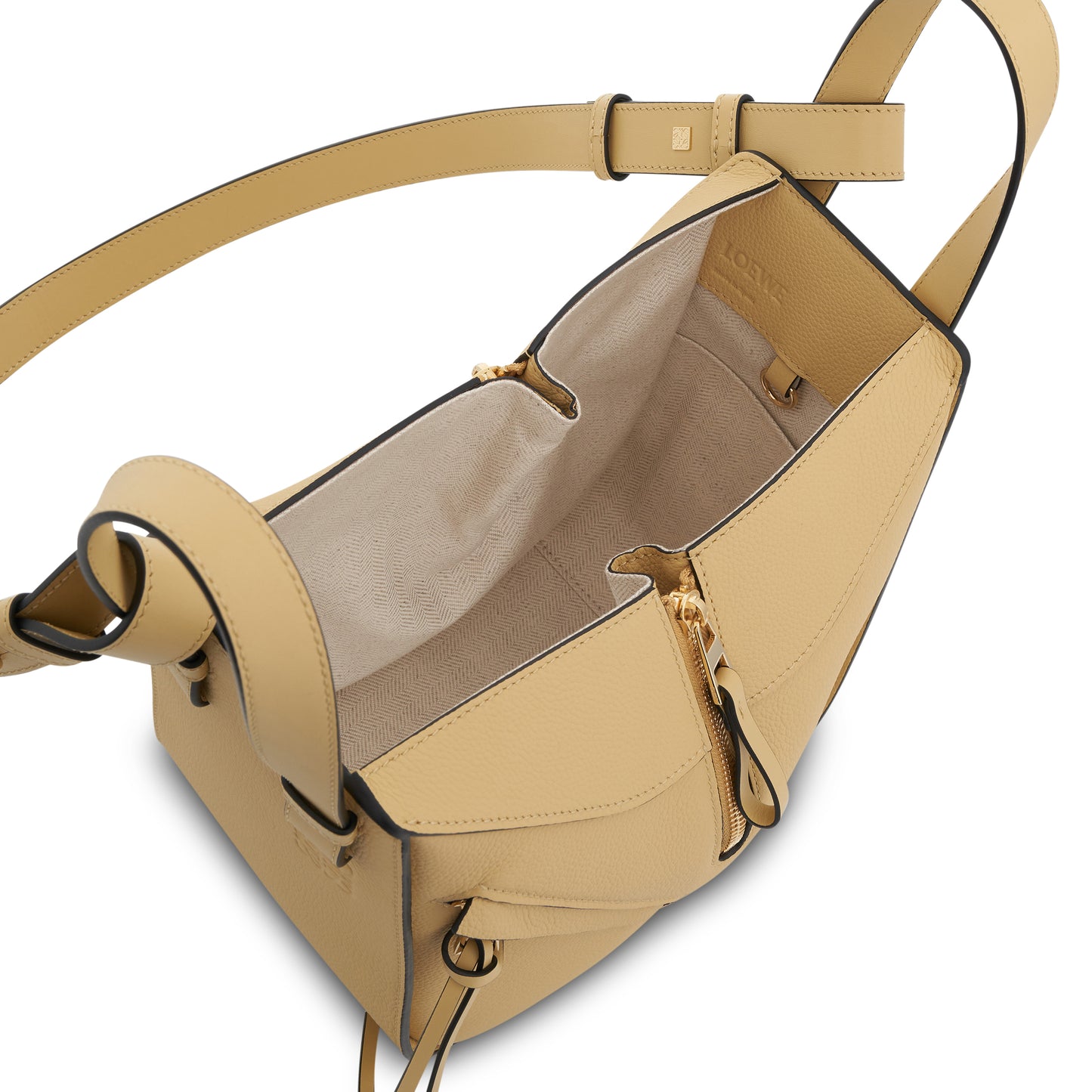 Compact Hammock Bag in Soft Grained Calfskin in Dark Butter