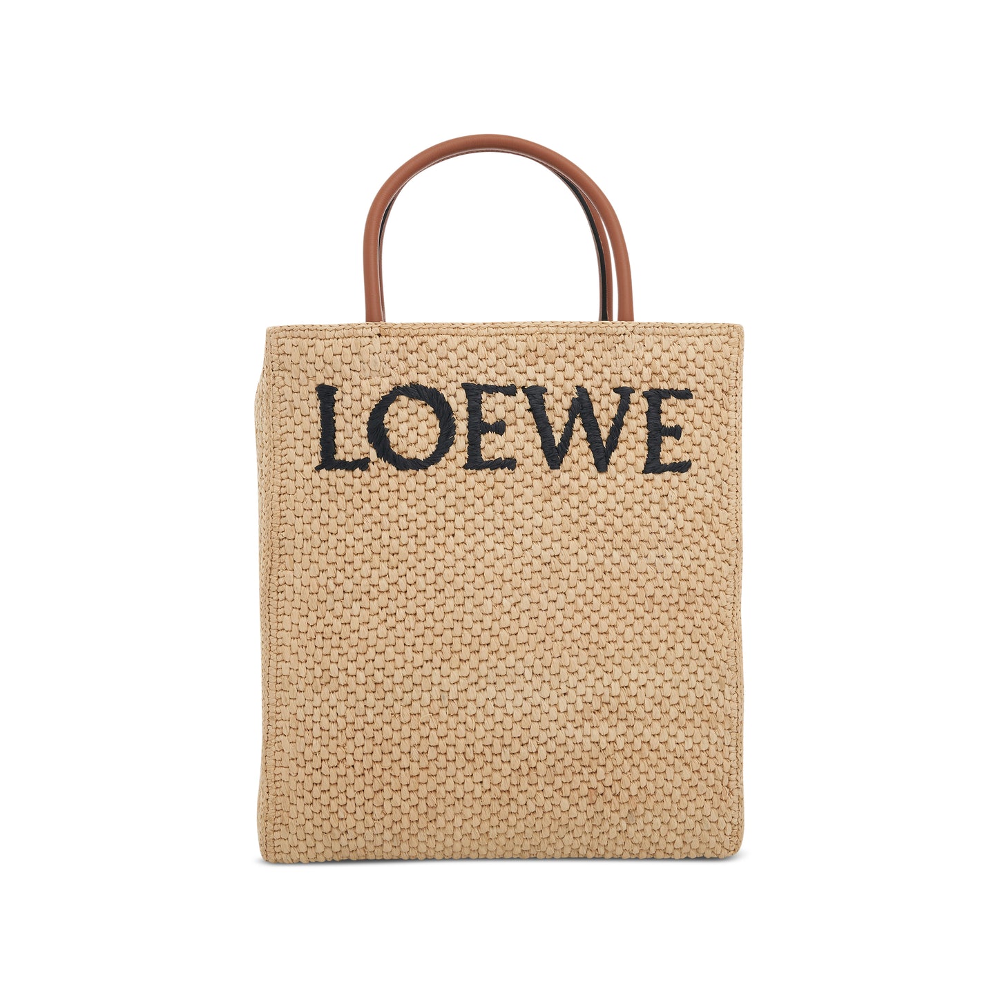 Standard A4 Tote Bag in Raffia in Natural/Black