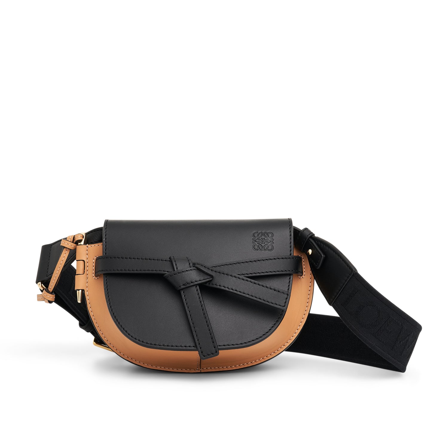 Mini Gate Dual Bag in Soft Calfskin and Jacquard Strap in Black/Warm Desert