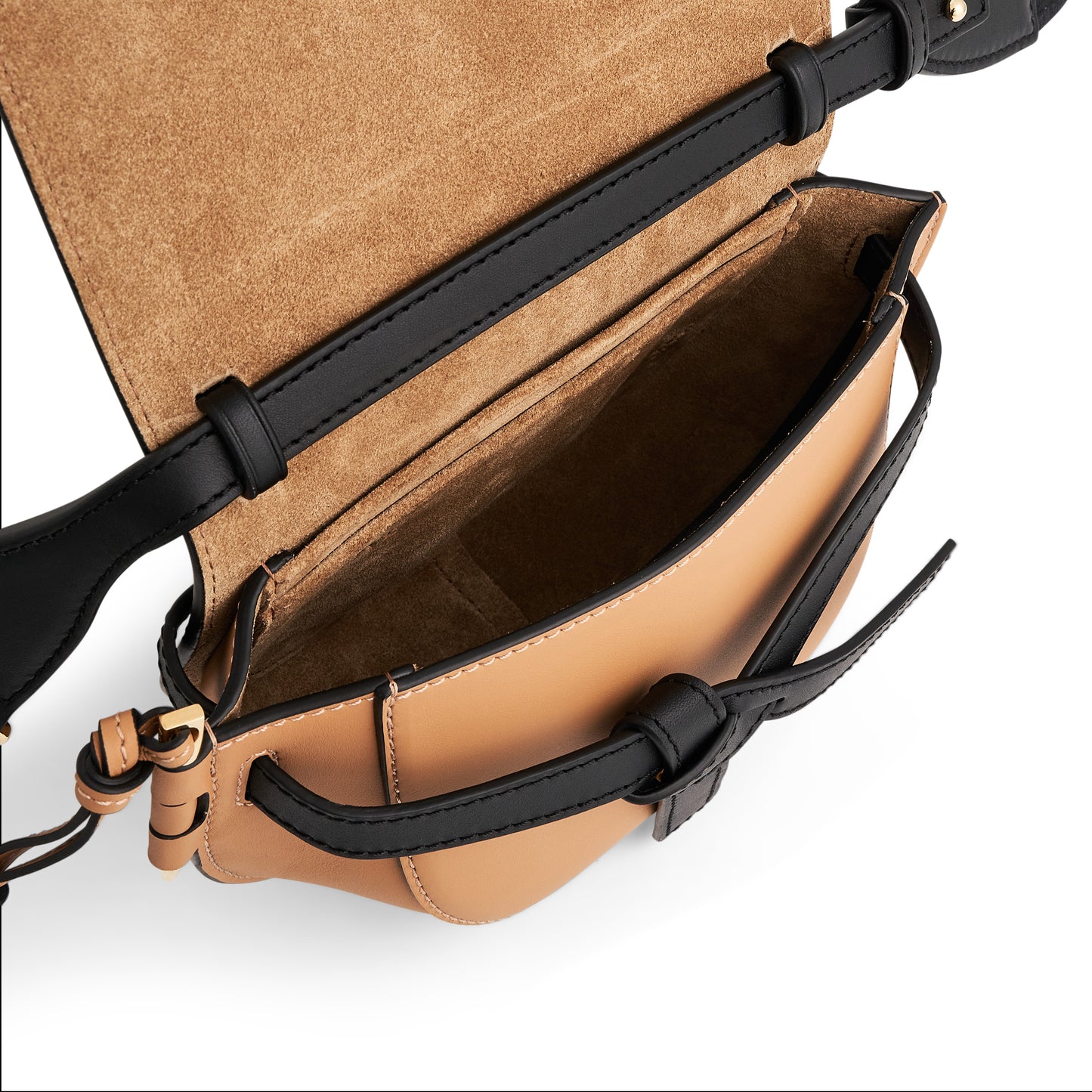 Mini Gate Dual Bag in Soft Calfskin and Jacquard Strap in Black/Warm Desert