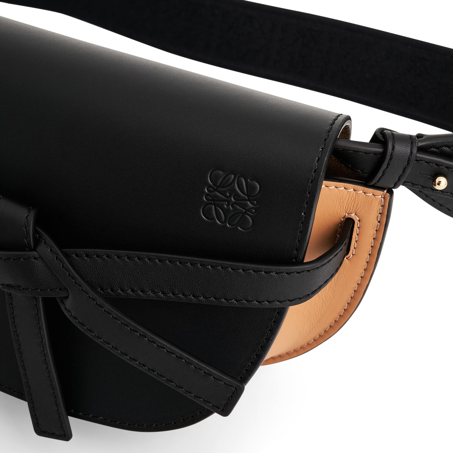 Mini Gate Dual Bag in Soft Calfskin and Jacquard Strap in Black/Warm Desert