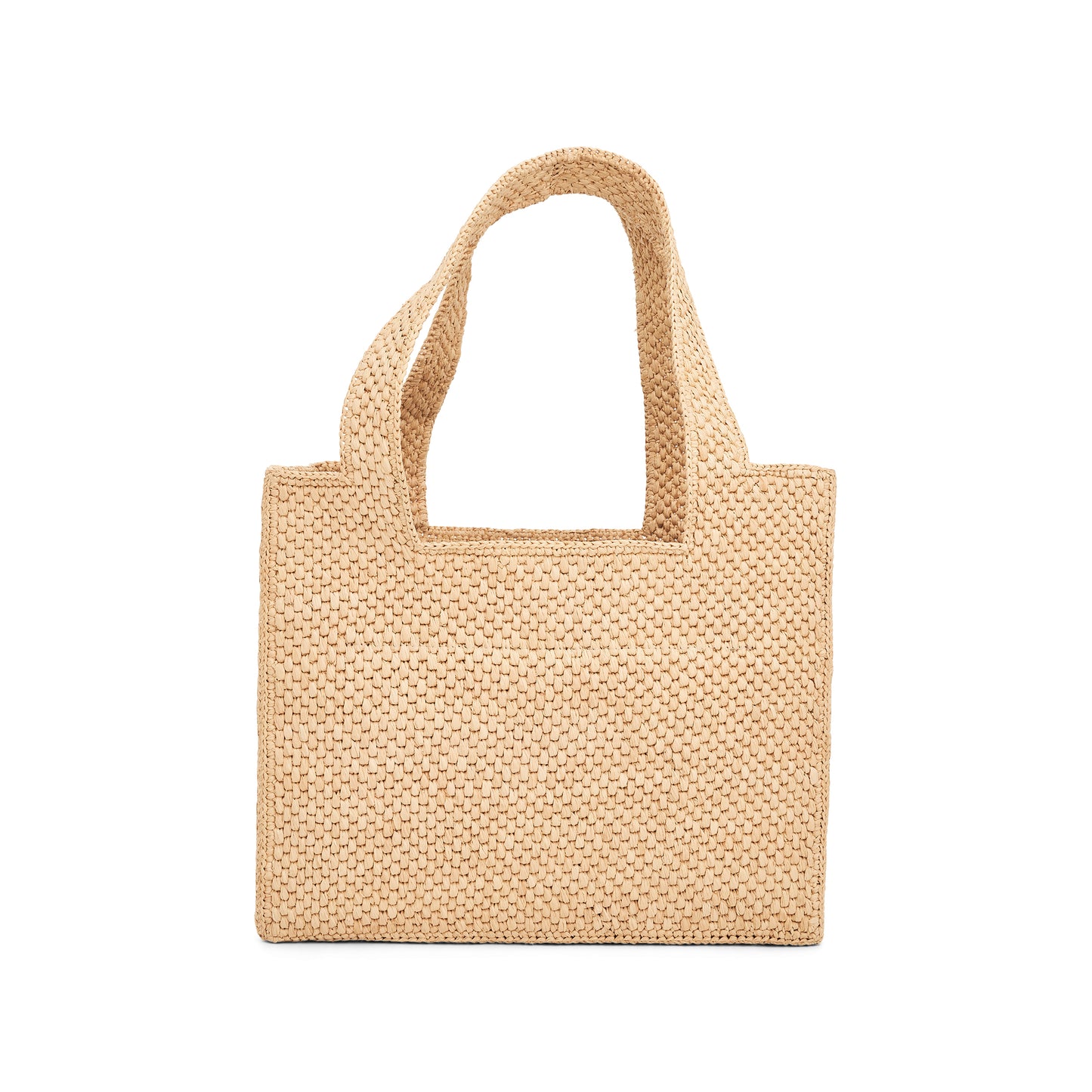 Medium Logo Font Tote Bag in Raffia and Calfskin in Natural