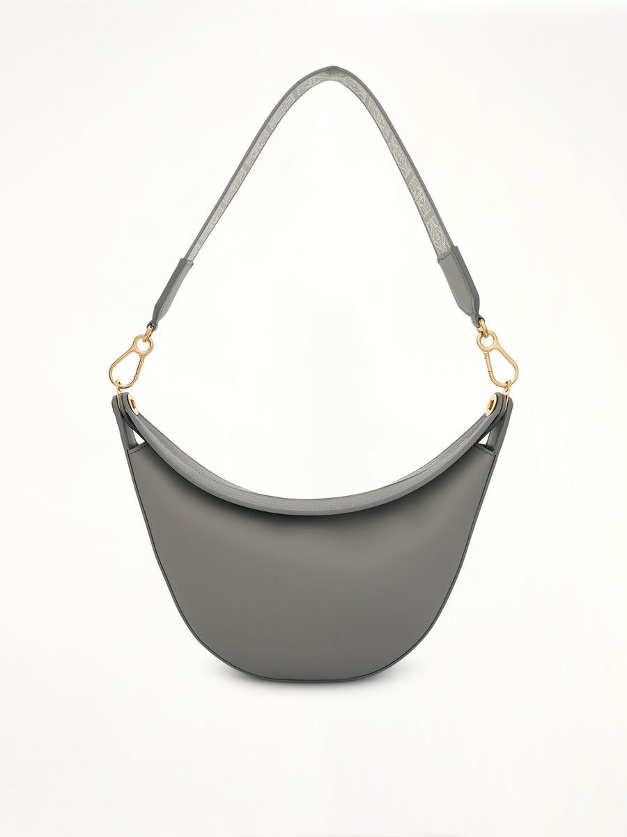 Small Loewe Luna Bag in Satin Calfskin and Jacquard Strap in Pearl Grey
