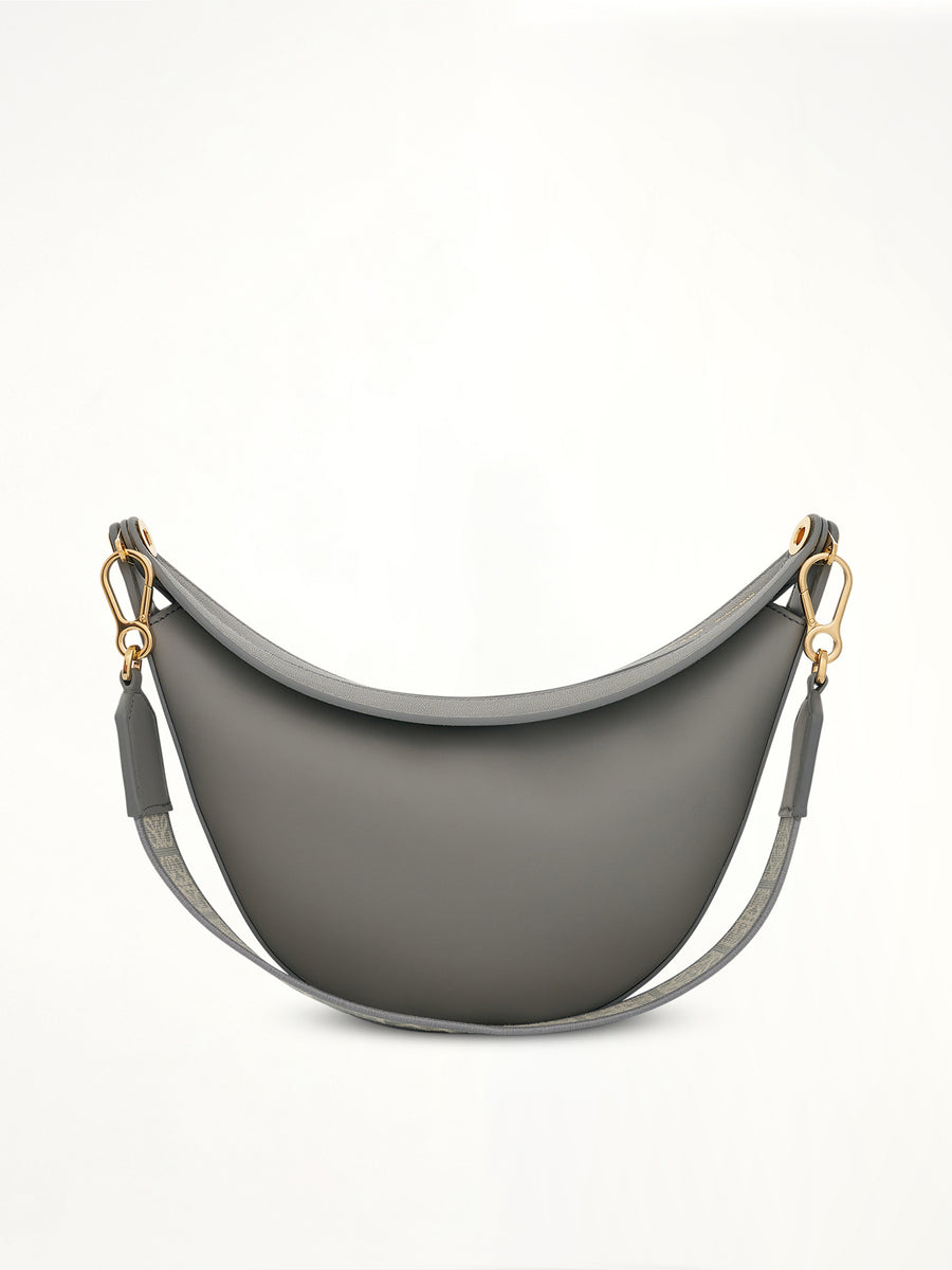 Small Loewe Luna Bag in Satin Calfskin and Jacquard Strap in Pearl Grey